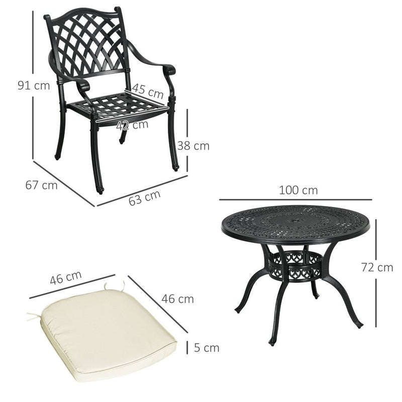 Premium Cast Aluminium Outdoor Dining Set | 4 Seater with Cushions & Umbrella Hole