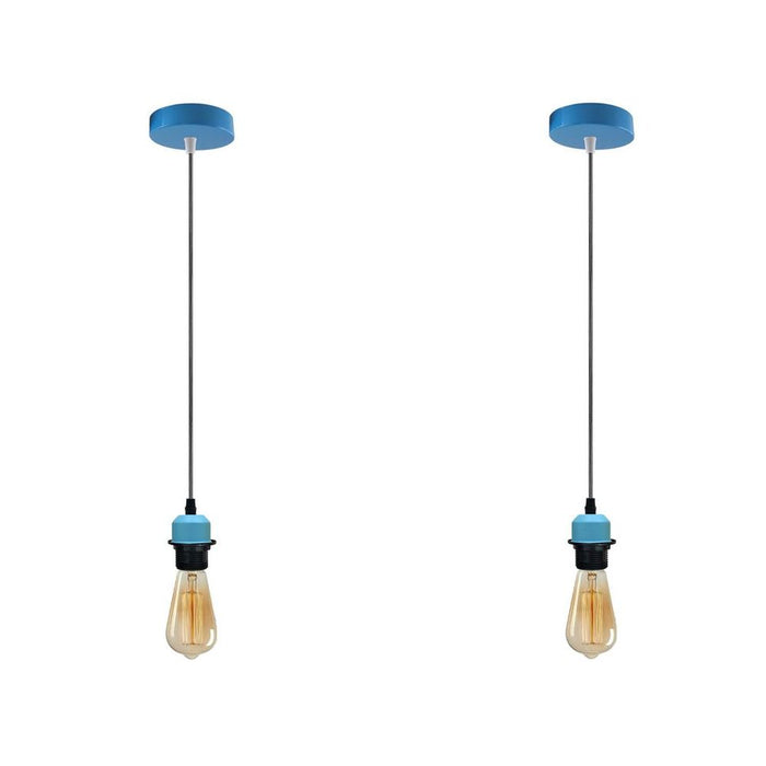 2 Pack Industrial Blue Pendant Light Fitting, Lampshade  Holder Fitting Set With PVC Cable.