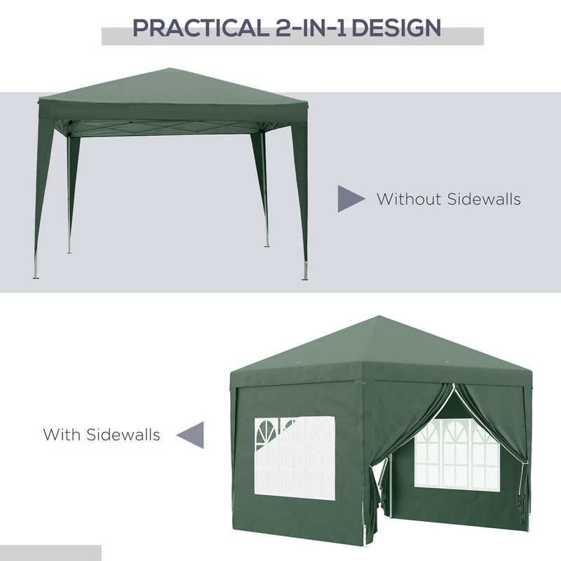 Outsunny 3mx3m Pop Up Gazebo Party Tent Canopy Marquee with Storage Bag Green