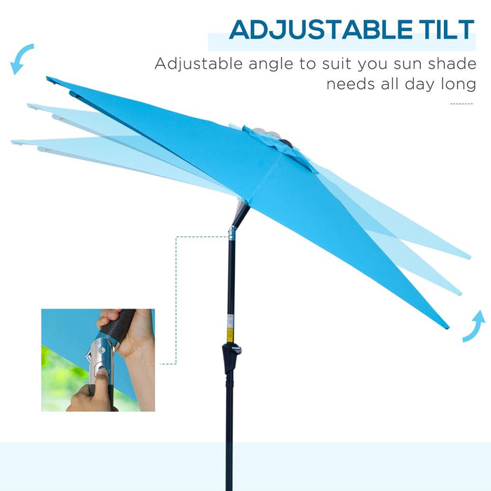 Patio Umbrella Parasol Sun Shade Garden Aluminium Blue 2.7M Outsunny