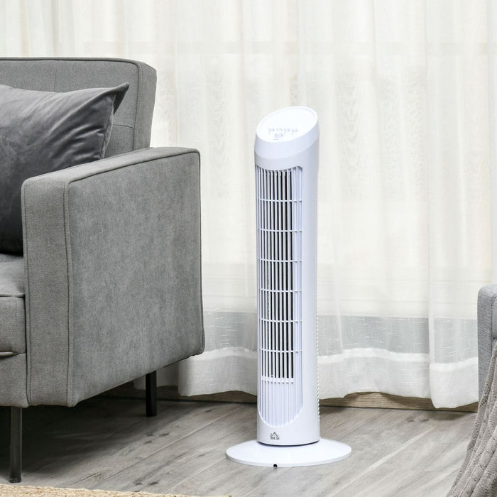 HOMCOM 30" Tower Fan Noise Reduction Wind 3-Level Cool ABS Indoor White