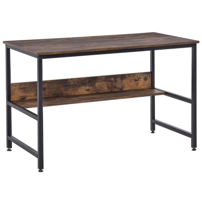 Durable 2-Tier Writing Desk w/ Storage Shelf - Rustic Brown