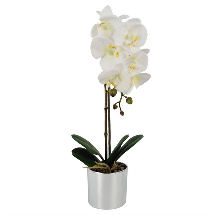 Premium 46cm Artificial Orchid - White/Silver Pot