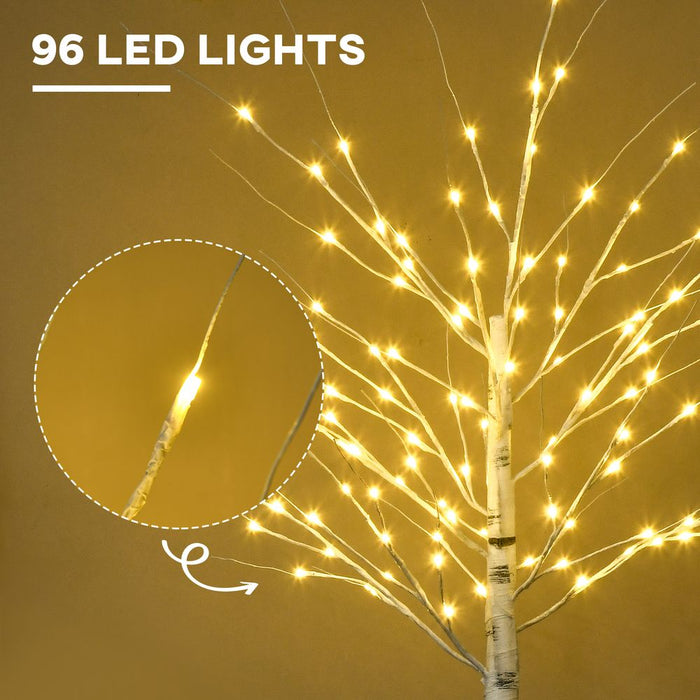 HOMCOM 4ft Artificial White Birch Tree Light with Warm White Pre-Lit LED Light for Indoor and Covered Outdoor Use