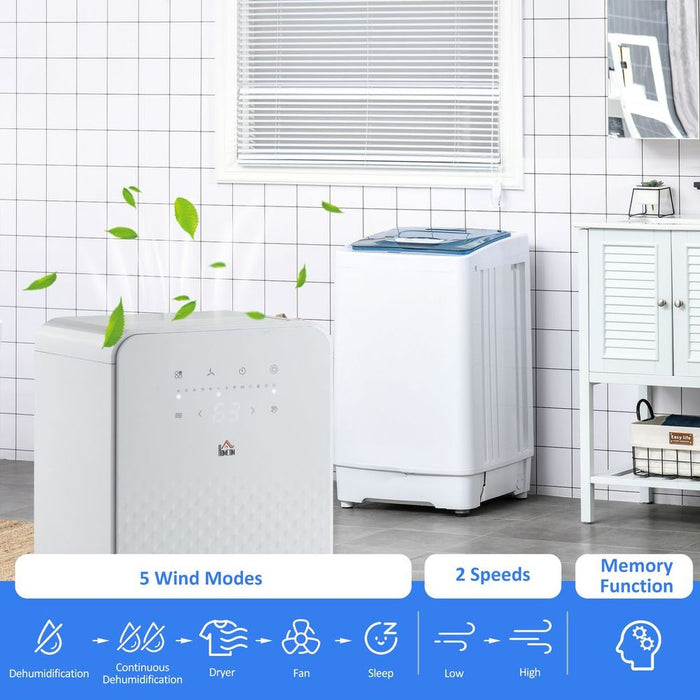 HOMCOM 10L/Day Protable Quiet Air Dehumidifier with Purifier, Timer, 5 Modes