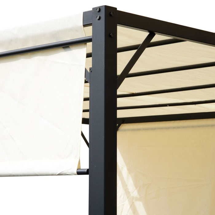 Premium 3x3m Metal Pergola w/ Retractable Canopy - UV Resistant, Cream