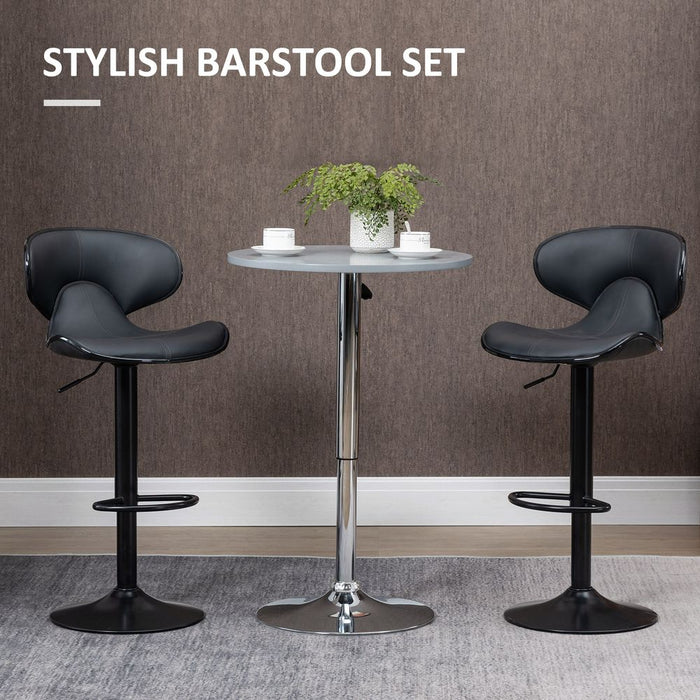 Premium Steel Frame Barstool Set - Footrest, Backrest, Gray Leather - High Quality