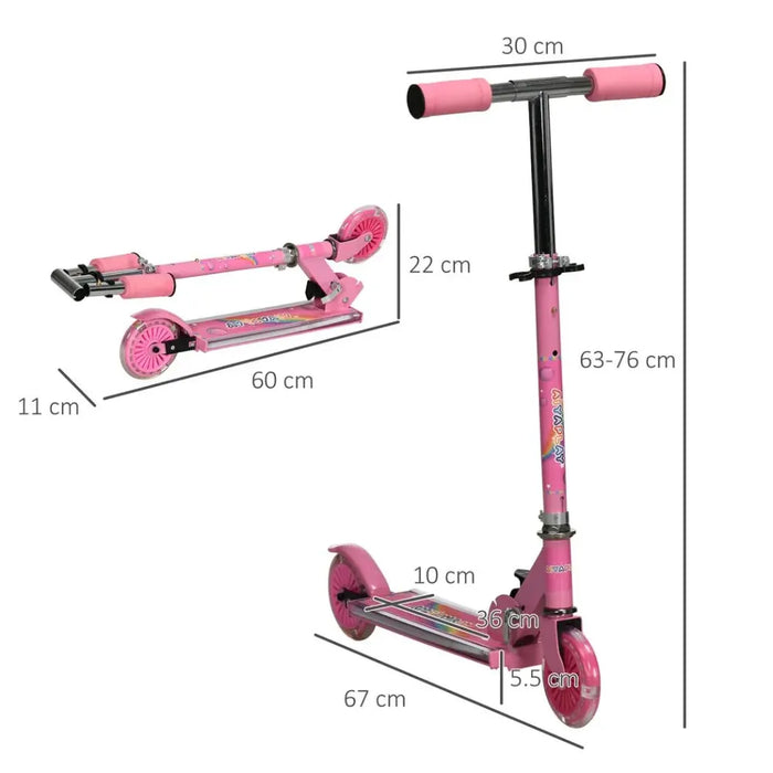 Scooter for Kids Ages 3-7 - Lights Music - Adjustable Height - Folding Frame - Pink