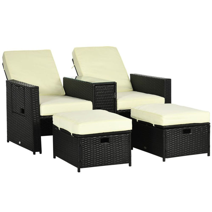 Adjustable Rattan Sun Lounger Set w/ Footstools & Storage Table - Ideal for Outdoor Relaxation - High Quality & Durable