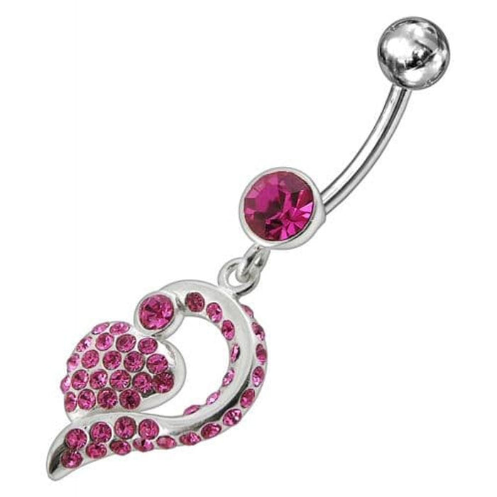 Jeweled Fancy Silver Dangling Banana Bar Navel Ring