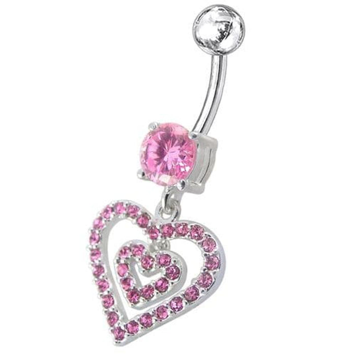 Fancy  Heart Dangling Jeweled Banana Bay Navel Ring