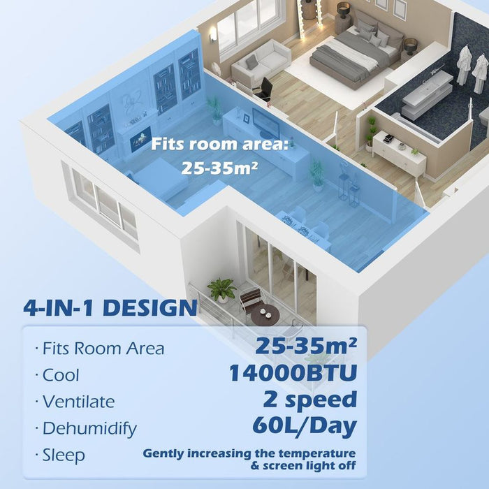 HOMCOM 14,000 BTU Mobile AC with WiFi Smart App, 35m², White: Cool, Ventilate, Dehumidify, Sleep Modes