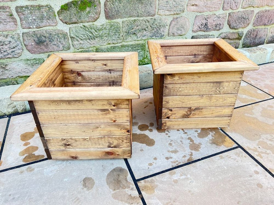 Large Square Planter - Premium Wood Construction | Drainage | Hand-Finished | 46L Volume | Made in Britain | Rustproof Bolting