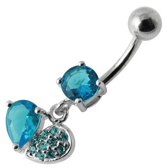 Fancy Design Jeweled Dangling SS Bar Belly Button Ring