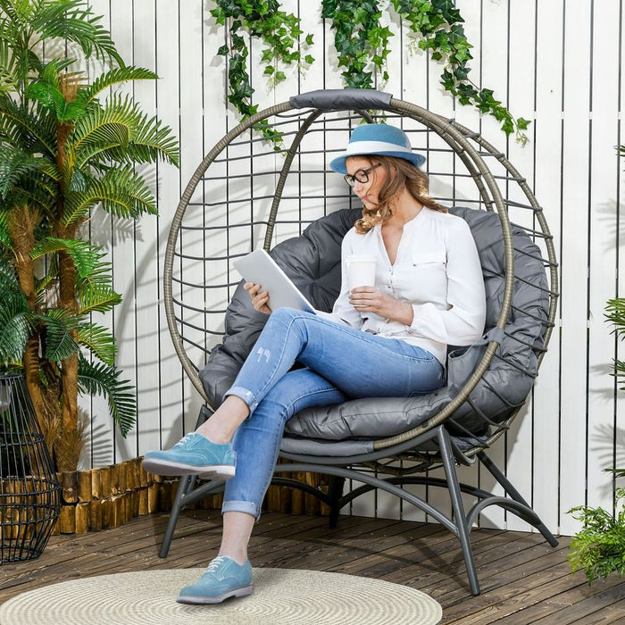 Ultimate Outdoor Relaxation: Outsunny Rattan Egg Chair with Cushion & Bottle Holder