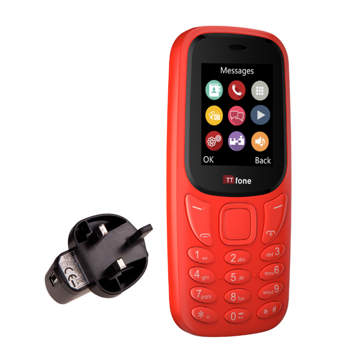 TTfone TT170 Red Dual SIM, Mains Charger, EE Pay As You Go: Best Quality Emergency Mobile Phone