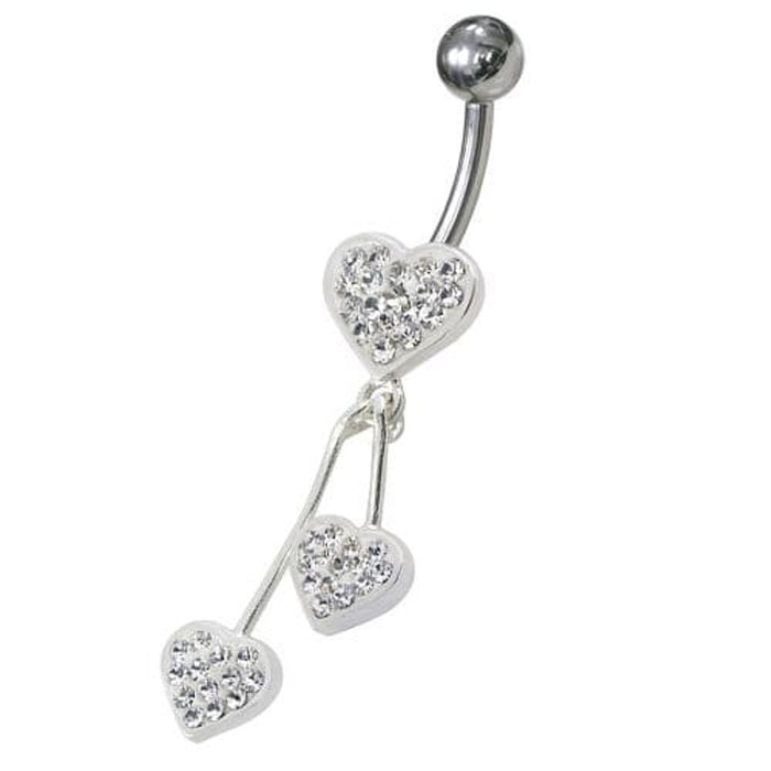 Jeweled Trible Heart Dangling Belly Ring