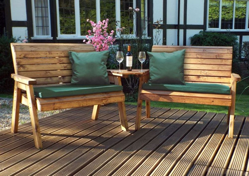Comfortable English Twin Bench Set with Angled Tray - High Quality British Craftsmanship - 10 Year Rot Free Guarantee