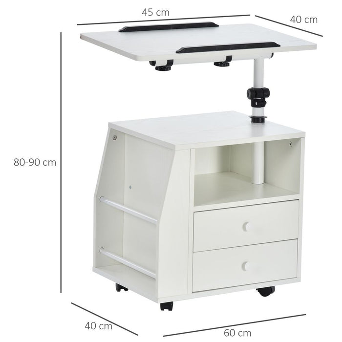 360 Rotating White Storage Table - Quality Particle Board - Multi-functional End Table with Cabinet