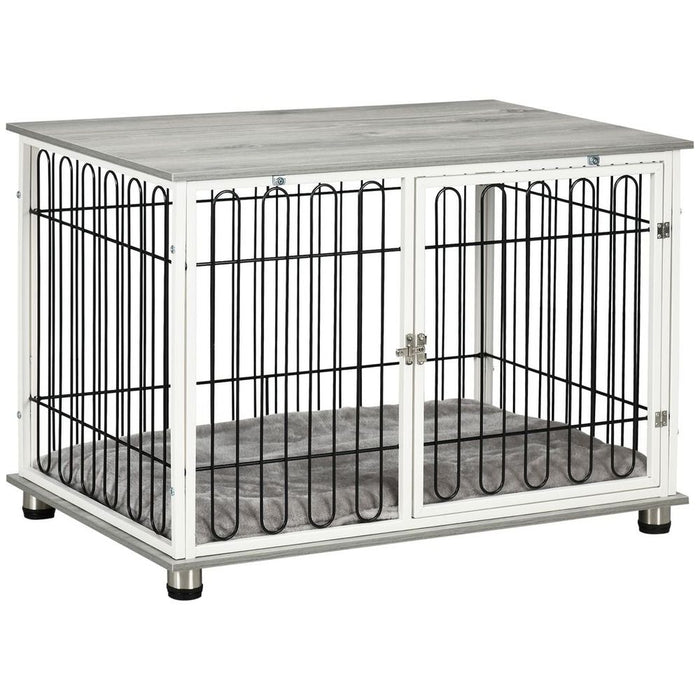 PawHut Dog Crate Furniture End Table w/ Soft Washable Cushion, Lockable Door