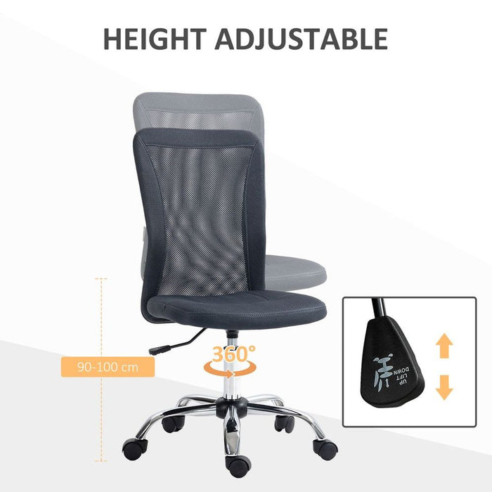 Premium Vinsetto Dark Grey Office Chair: Adjustable Height, Armless, Mesh Back, Wheels - Ultimate Comfort & Efficiency