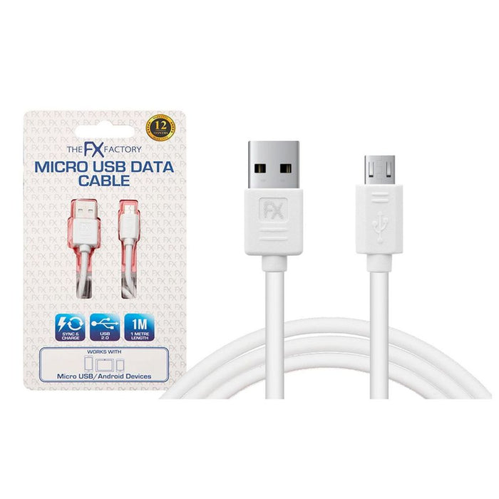 FX Powabud USB Data Cable - Fast Charge & Sync - Micro USB - White - Compatible with Samsung, HTC, Motorola