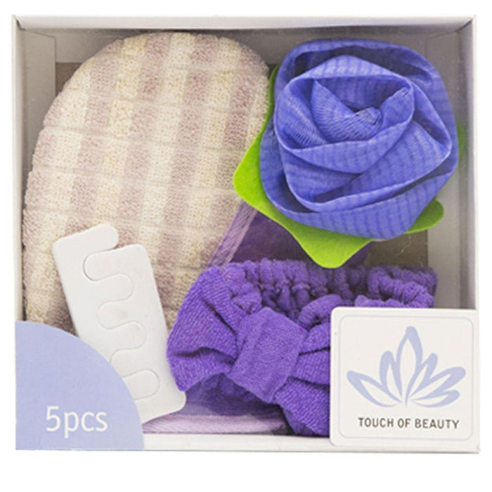 Bath Shower Set: Body Puff, Hand Sponge, Headband, Toe Separators - High Quality & Ideal Gift!