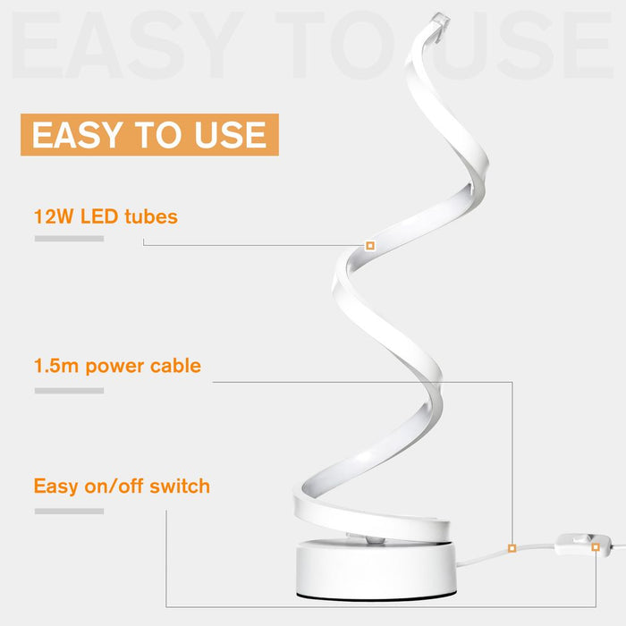 Modern Wave-Shaped LED Table Lamp  Round Metal Base 6000K, White HOMCOM