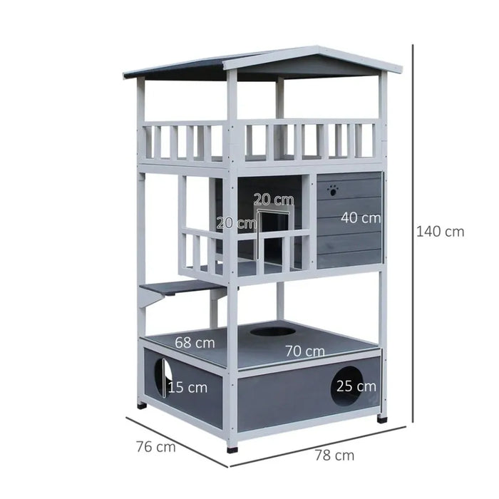 Cat House 3-Tier Waterproof Paint w/ Tilted Roof Bottom Tray Elevated Base