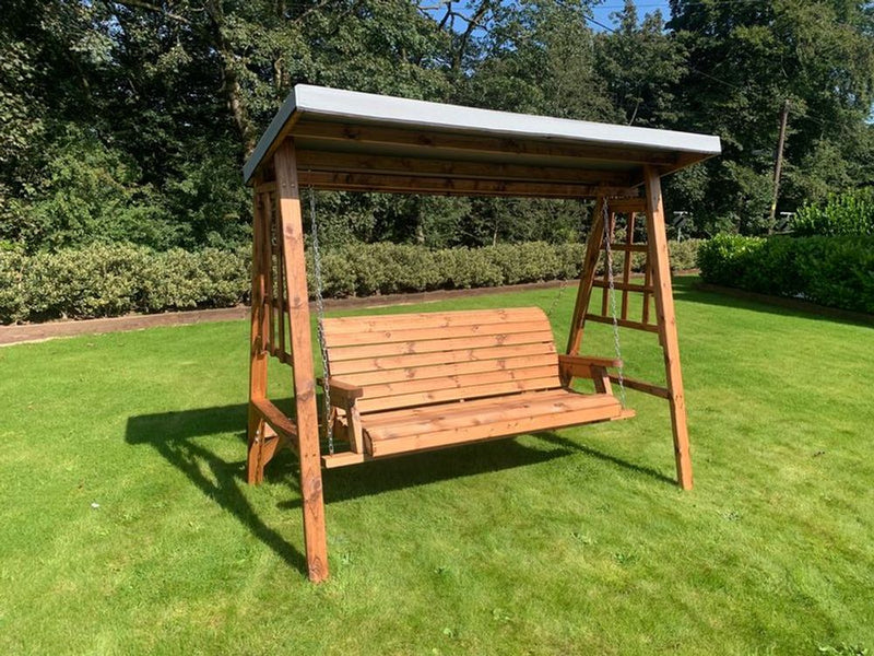 Dorset Three Seat Swing - Green, Removable Roof, Hand Finished, Robust Construction, Made in Britain, FSC Wood, Rustproof Bolting