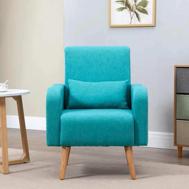Nordic Armchair Linen-Touch Sofa Chair with Cushioned Pillow & Wood Legs Teal