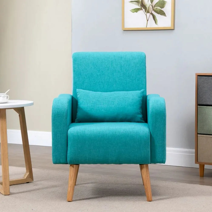 Nordic Armchair Linen-Touch Sofa Chair with Cushioned Pillow & Wood Legs Teal