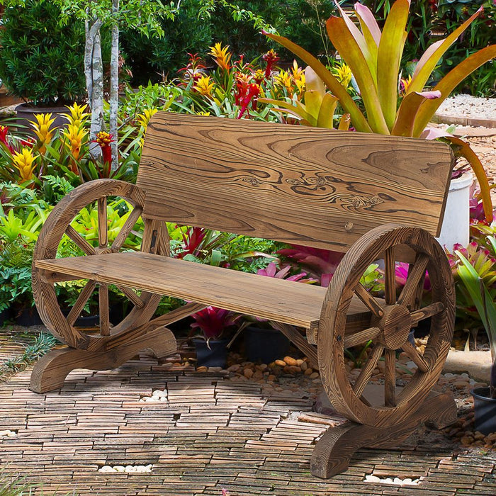 Quirky Fir Wood Garden Wheel Bench - 2-Seater Outdoor Seating