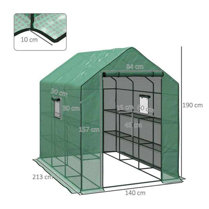 Outsunny Walk-in Outdoor Green House with Door and Mesh Windows, Green