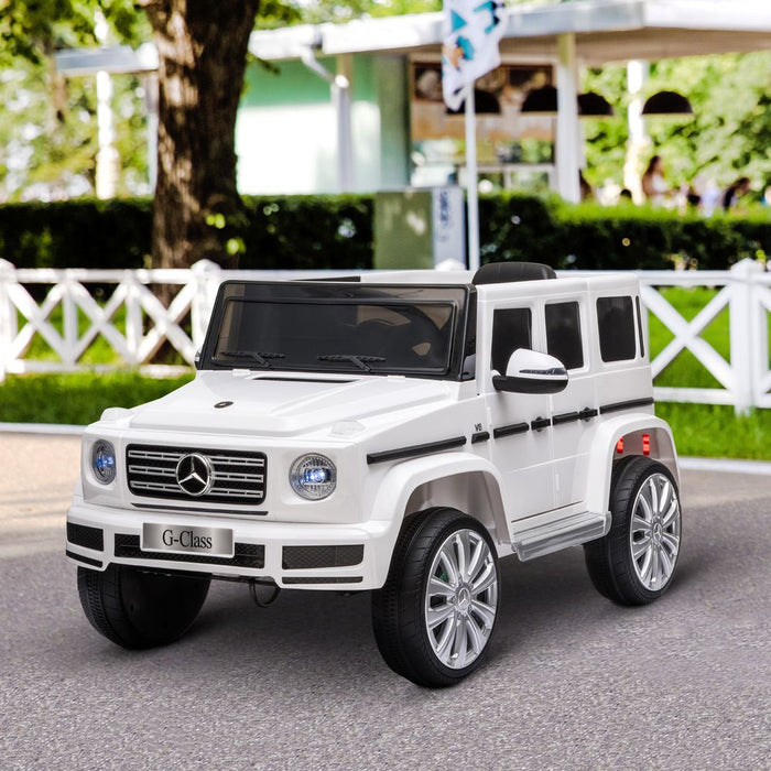 HOMCOM Mercedes Benz G500 Licensed 12V Kids Electric Ride On Car Toy with Parental Remote Control Battery-powered 2 Motors Music Lights MP3 for 3-8 Years Old White