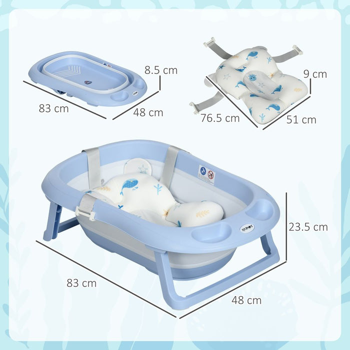 Premium Foldable Baby Bathtub - Non-Slip Legs, Cushion, Shower Holder - Best Quality - Blue