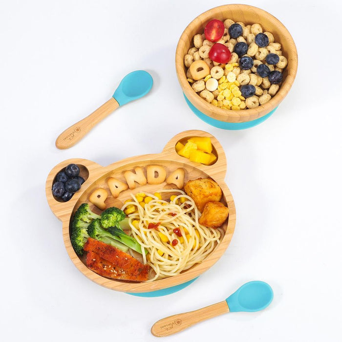 VINSANI Bamboo Panda Plate Set - Non-Slip, BPA-Free, Easy to Clean - Perfect for Weaning and Balanced Meals