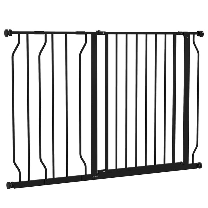 PawHut Dog Gate - Wide Stair Gate with Door - Pressure Fit - Black - Premium Quality