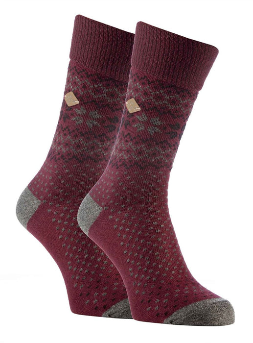 Farah 1920 - 2 Pairs Mens Wool Socks - Wool Mix Fair Isle Boot Socks