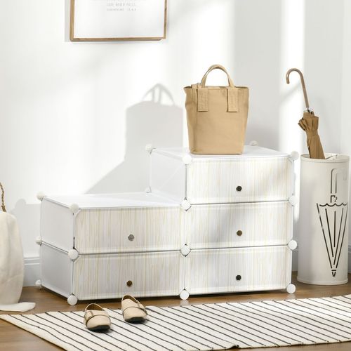 HOMCOM 6 Tier Shoe Rack Plastic Storage Cabinet Modular Shoe Tower White