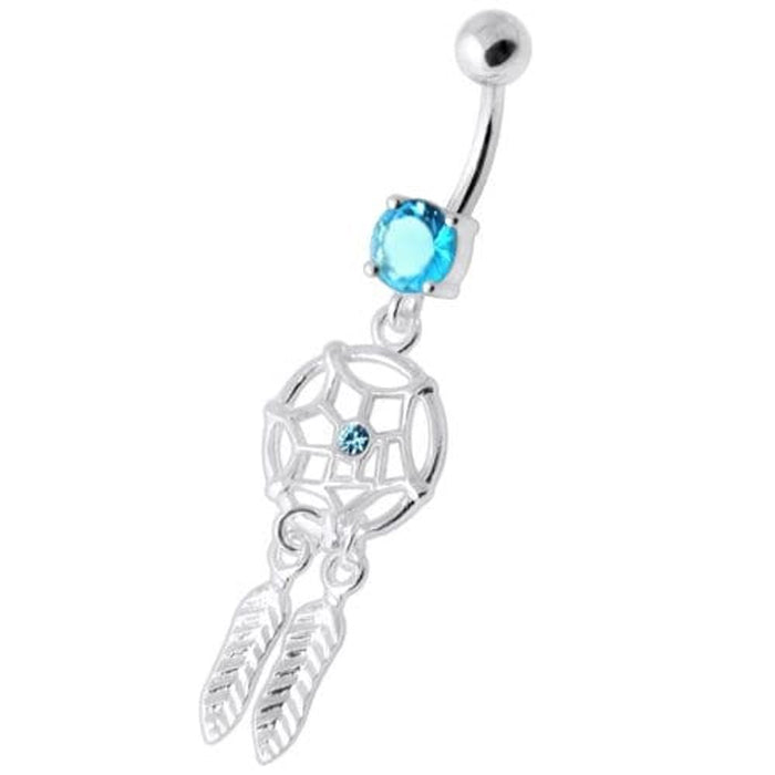 Jeweled Dream Catcher Silver Navel Ring