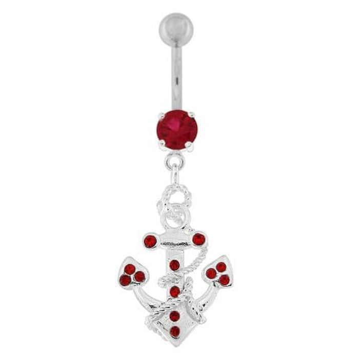 Jeweled Anchor with Rope Dangling Navel Belly Ring