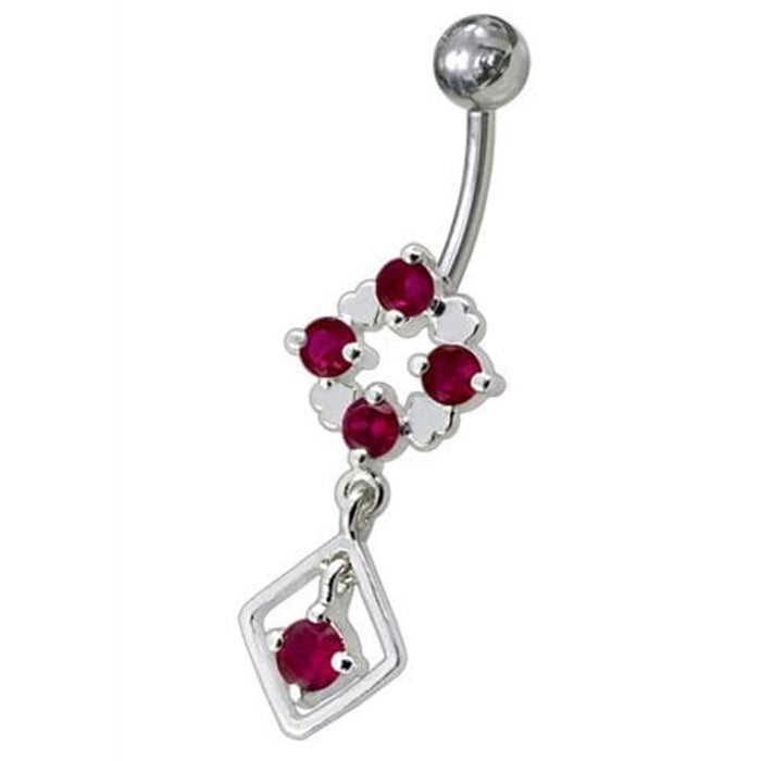 Silver Fancy Jeweled Dangling Belly Navel Ring Body Jewelry