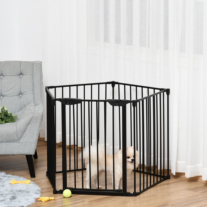 PawHut Pet Safety Gate 5 Panels Playpen Metal Fence w/ Walk Through Door - Black