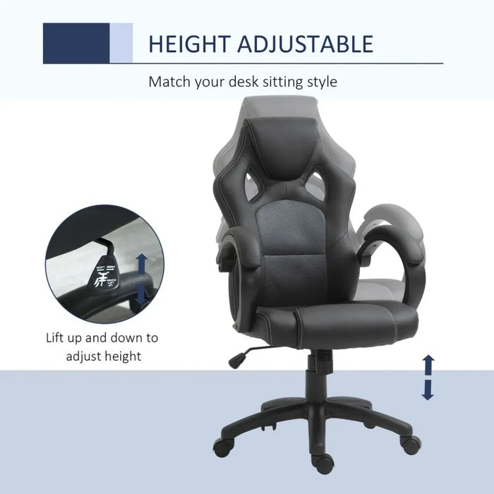 Executive Racing Swivel Gaming Office Chair PU Leather Computer Desk Chair Grey