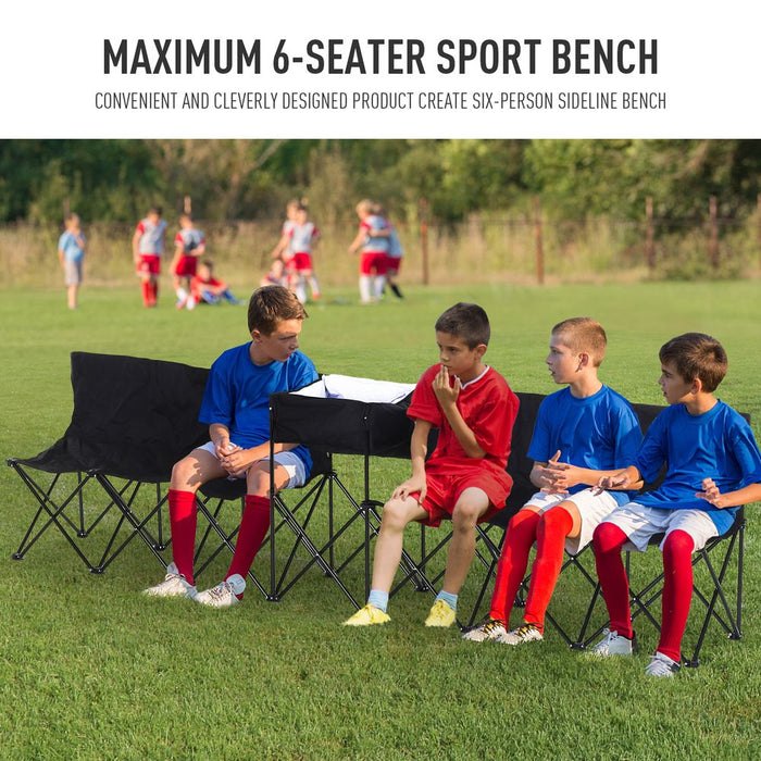 Outdoor 6-Seat Folding Bench with Cooler Bag - Black Outsunny