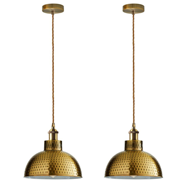 Vintage Industrial Yellow Brass Pendant Light - 2 Pack Metal Shade Hanging Lamp