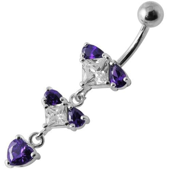 Silver Fancy Studded Jeweled Dangling Belly Ring