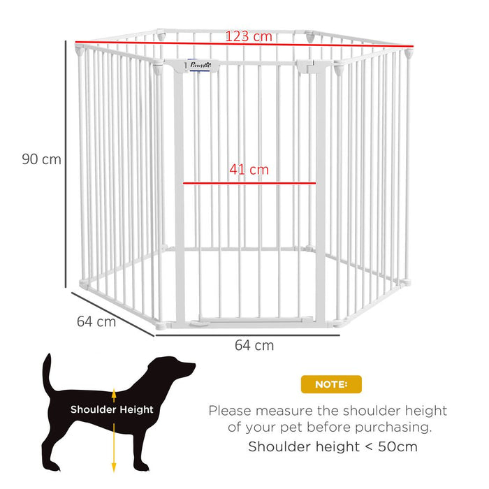 PawHut 2 in 1 Dog Pen, Safety Pet Gate, 6 Panels, Medium Dogs, 90Hcm - White