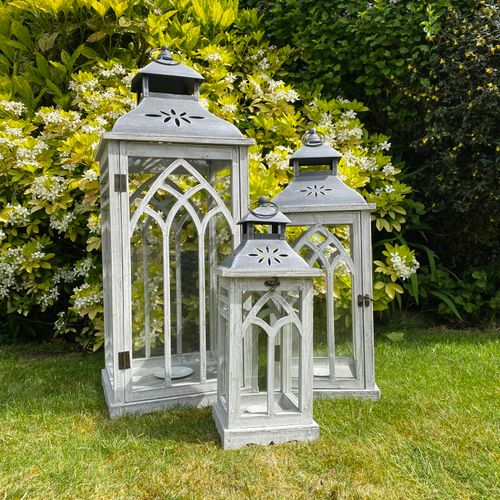 81/62/43CM SET 3 WOODEN LANTERNS